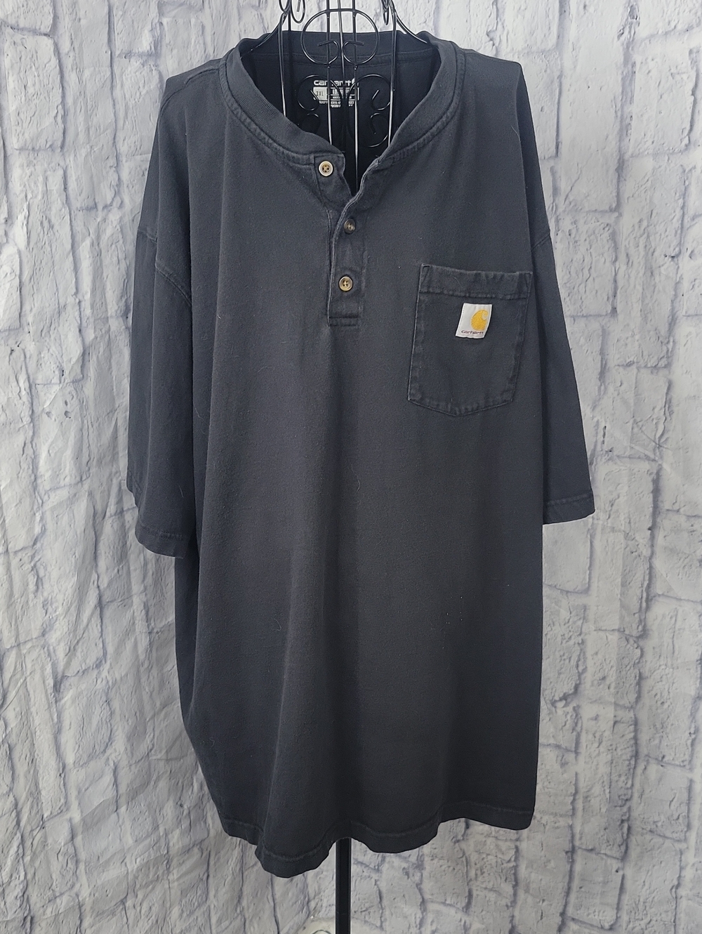 Carhartt Men's 3XL Washed Black Henley Pocket Workwear Shirt